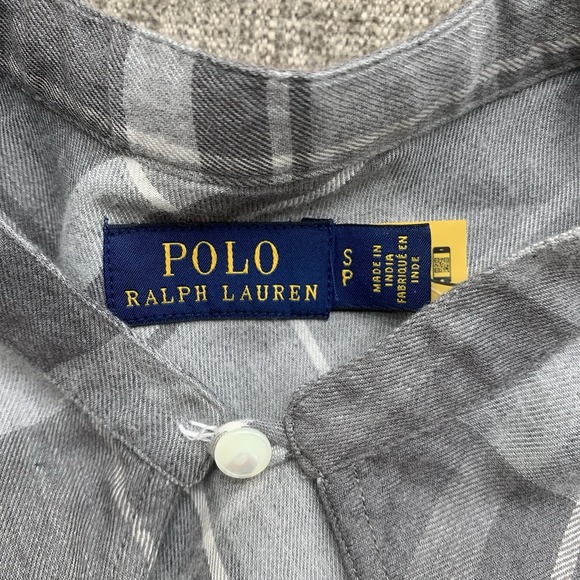 Ralph Lauren Polo Womens S Gray Checked Plaid Tunic Blouse Shirt Button - Picture 3 of 8